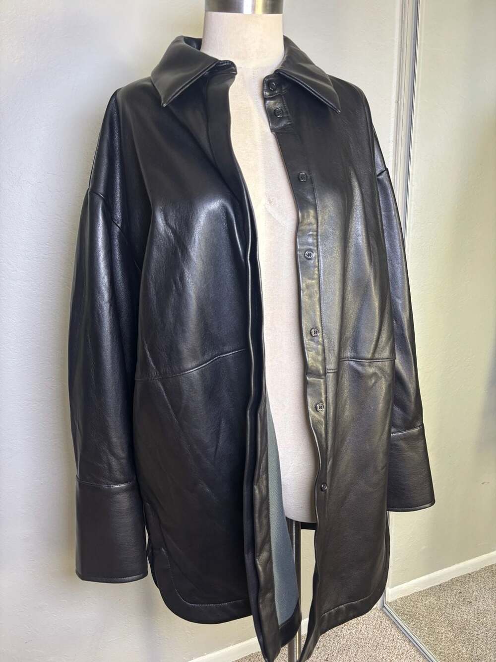 Sofia Richie X Bar III Faux Leather Shacket Black